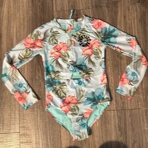 Justice retro surf twist long sleeve girls size 10 (med) swimsuit